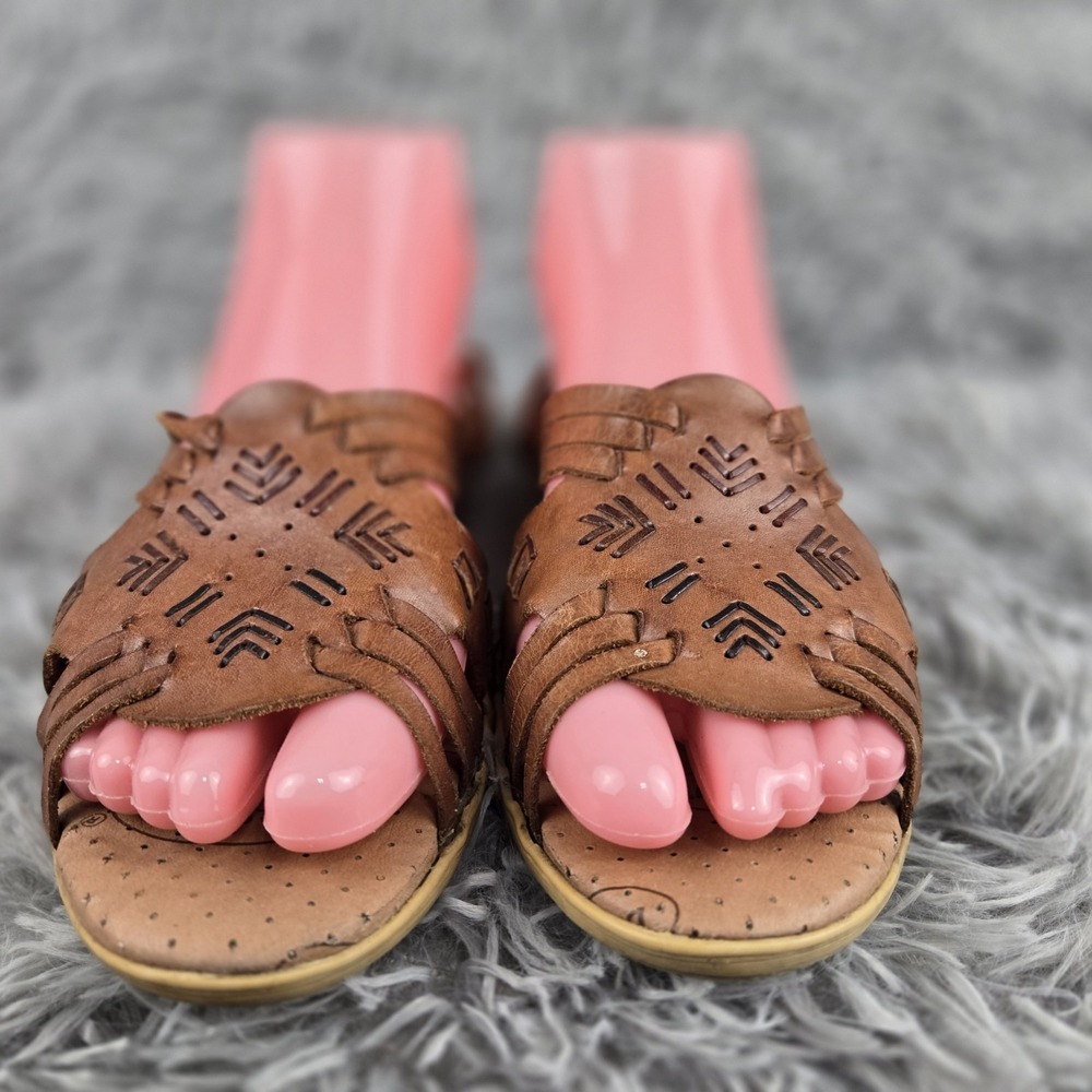 Dr. Scholl's Women 8.5 Brown Leather Woven Huarache Slingback Wedge Sandals